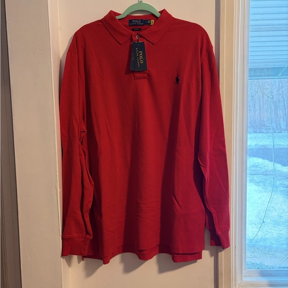 NWT Polo Ralph Lauren Men's Classic Fit Long Sleeve Red Mesh Polo Shirt - Picture 2 of 7